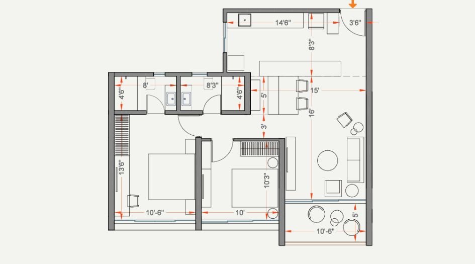 Kumar-Parth-Towers-Floor-Plan- 2 BHK- 794 Sqft